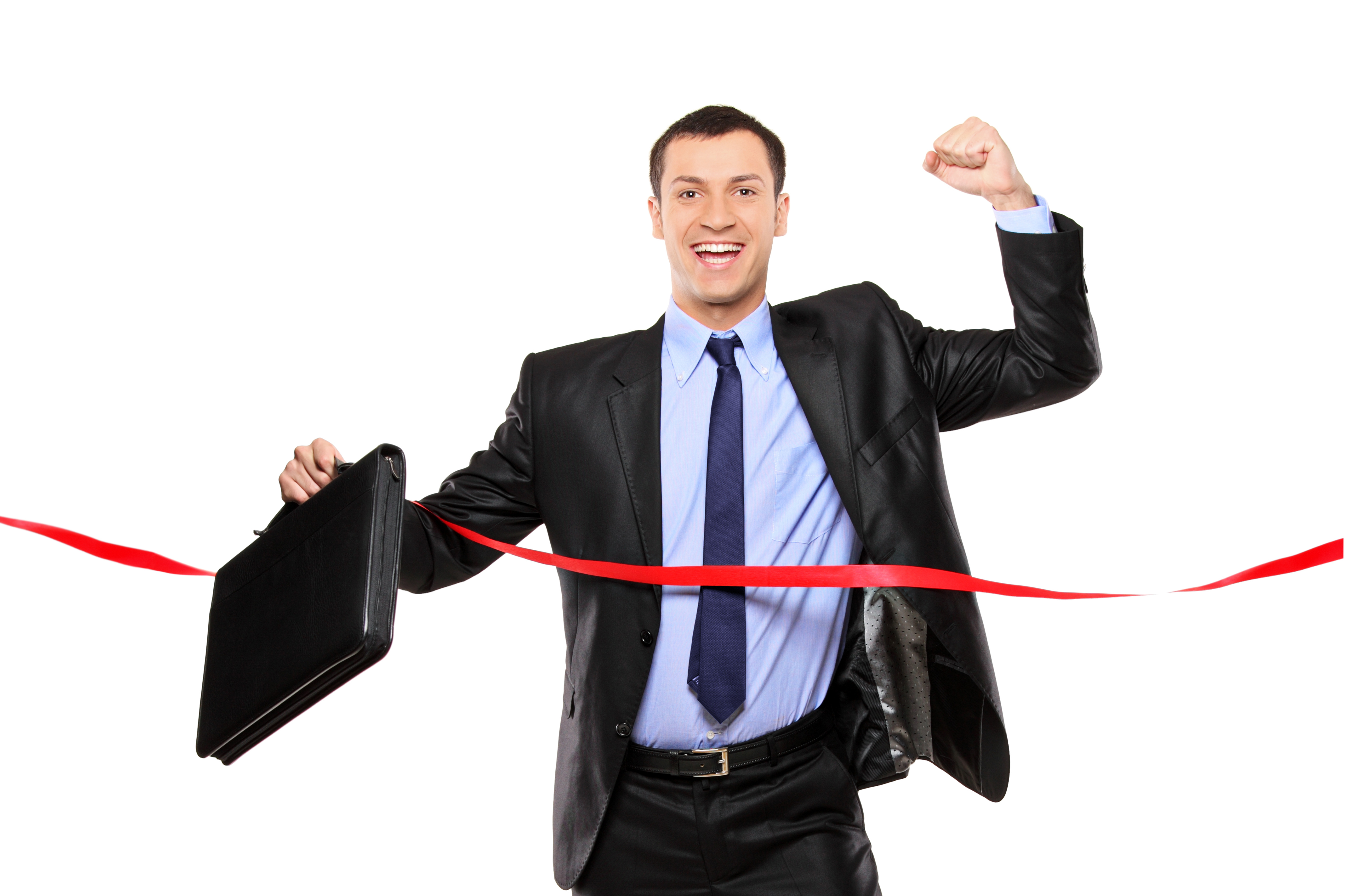 Businessman running at the finish line