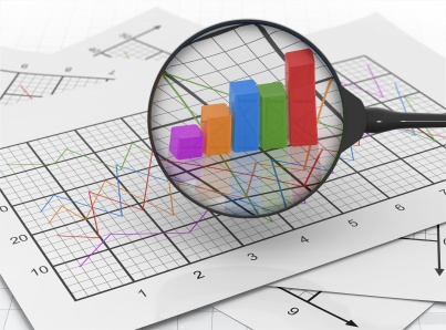 Magnifier at Graph Paper with Chart